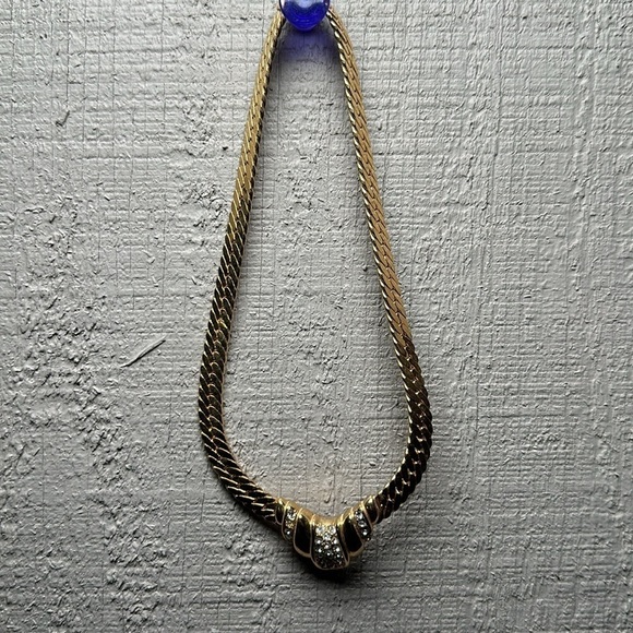 Signed Erwin Pearl Collar Necklace Snake Chain Rhinestones Vintage 4055 Y - Picture 7 of 9